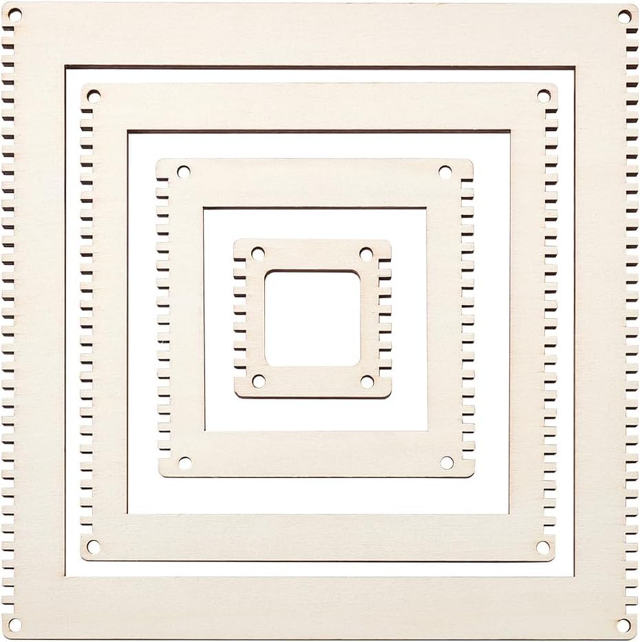 4 Pcs Wooden Weaving Loom Kit | 2/4/5.9/7.8 Inch Square DIY Weaving Loom for Tapestry, Wall Hanging, Knitting & Handmade Woven Crafts